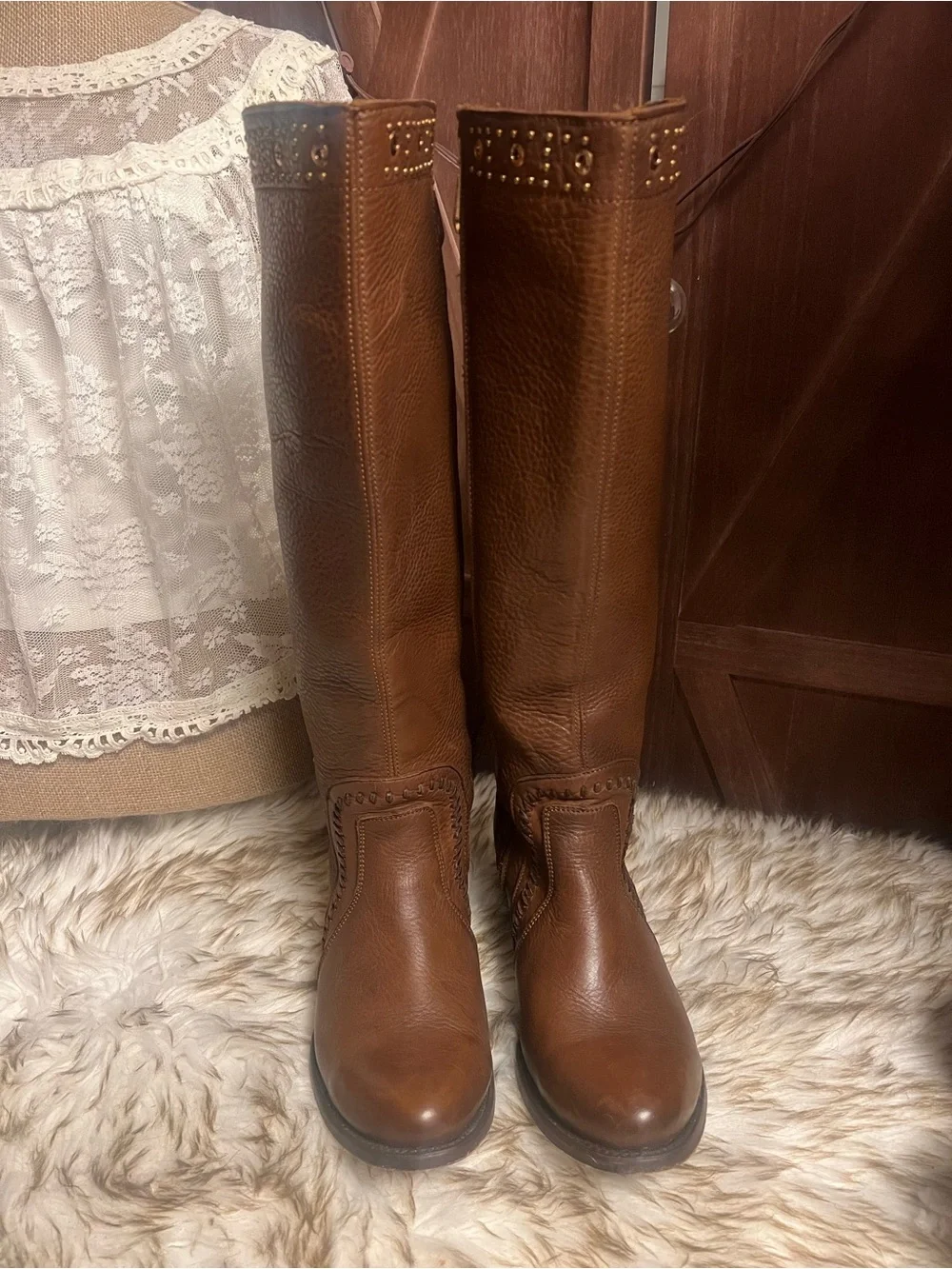 Caudra leather Women's Tall Brown Lace-Up Riding Boots